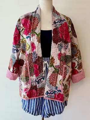 Vibrant Japanese Style Kantha Jacket, White