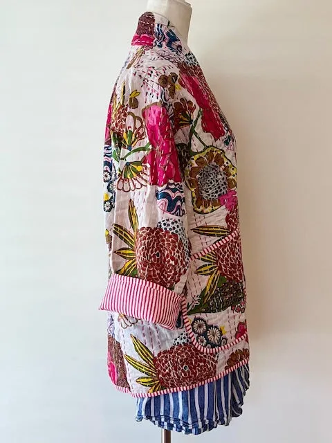 Vibrant Japanese Style Kantha Jacket, White
