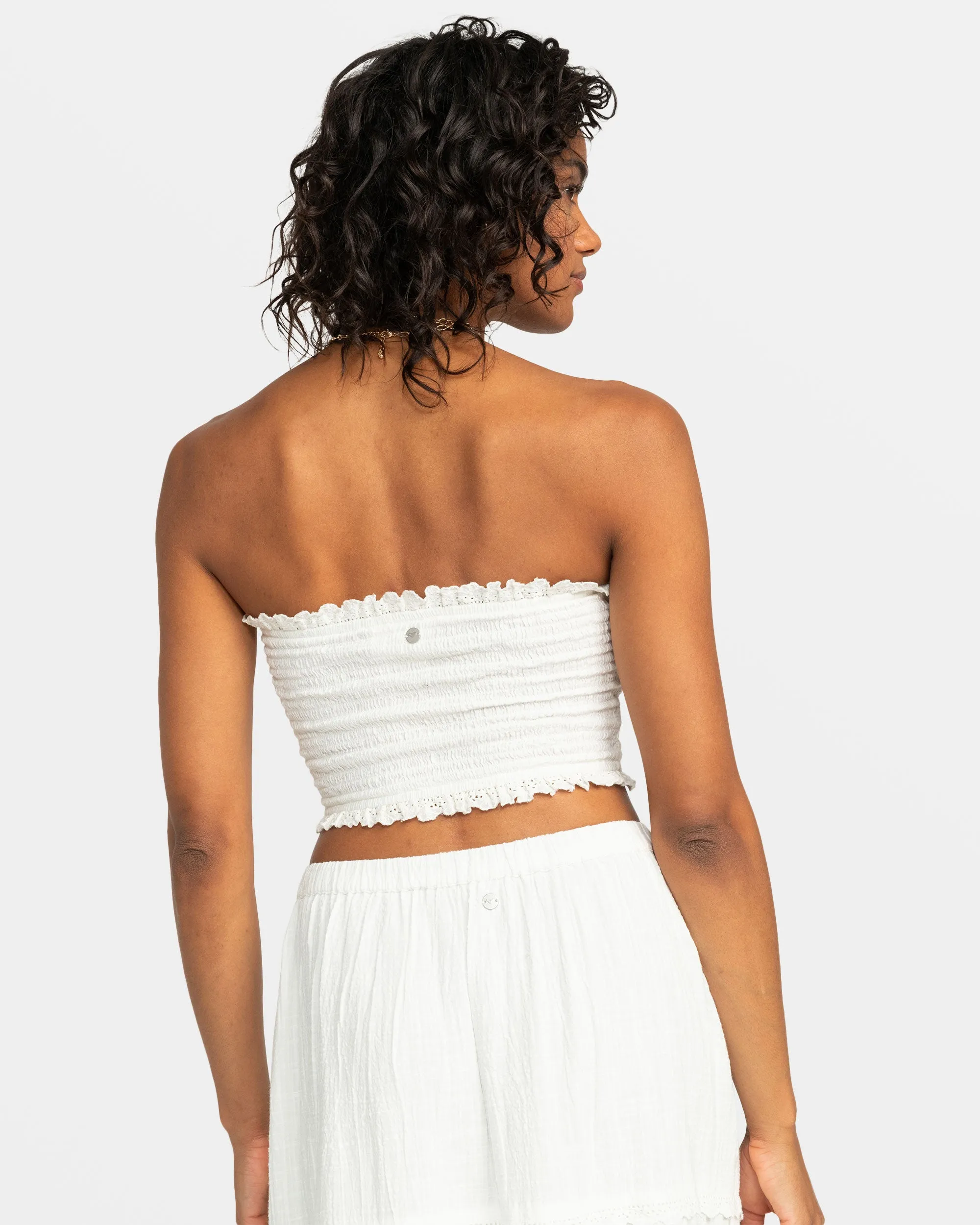 Warm Waters Eyelet Smocked Tube Top - Snow White