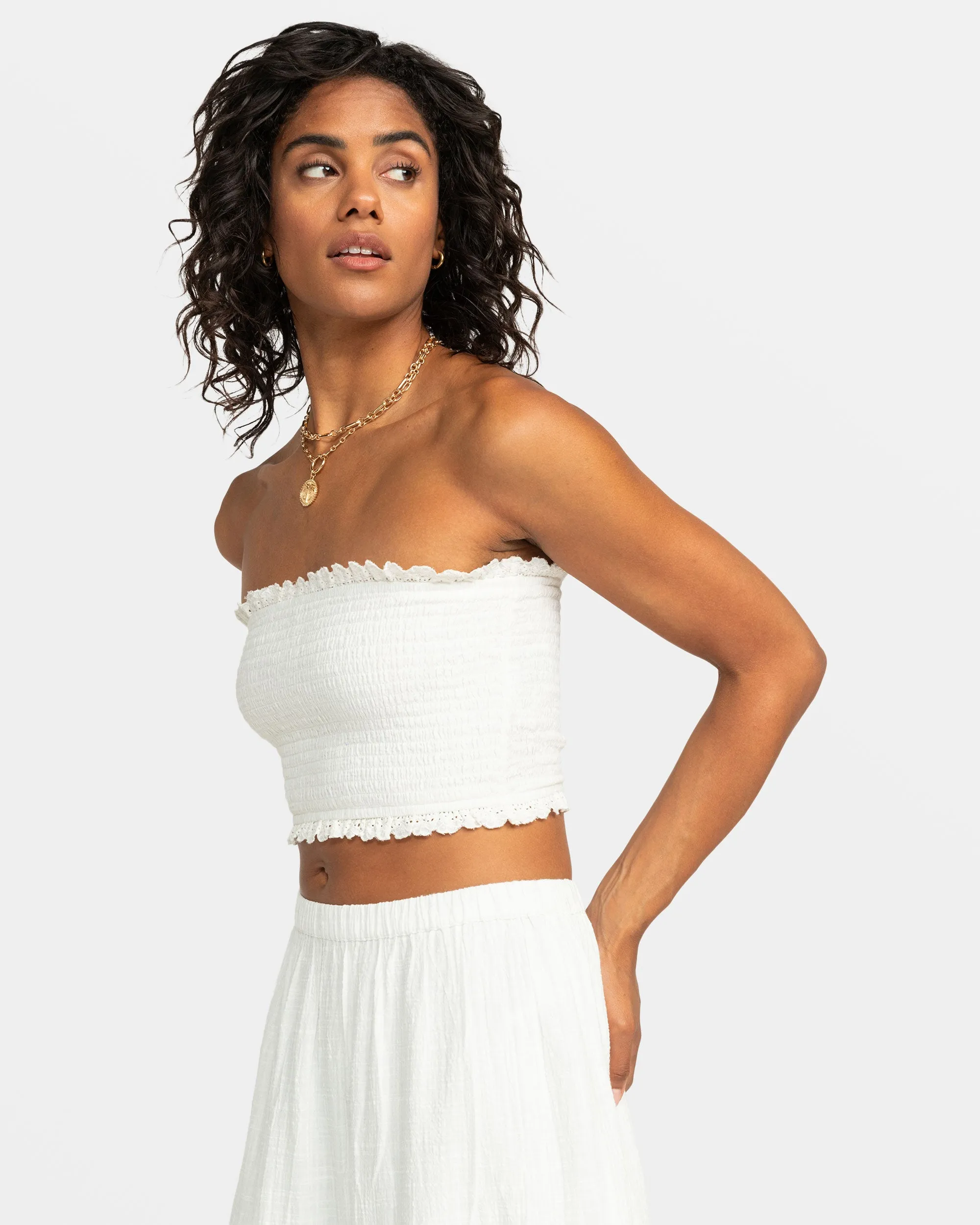 Warm Waters Eyelet Smocked Tube Top - Snow White
