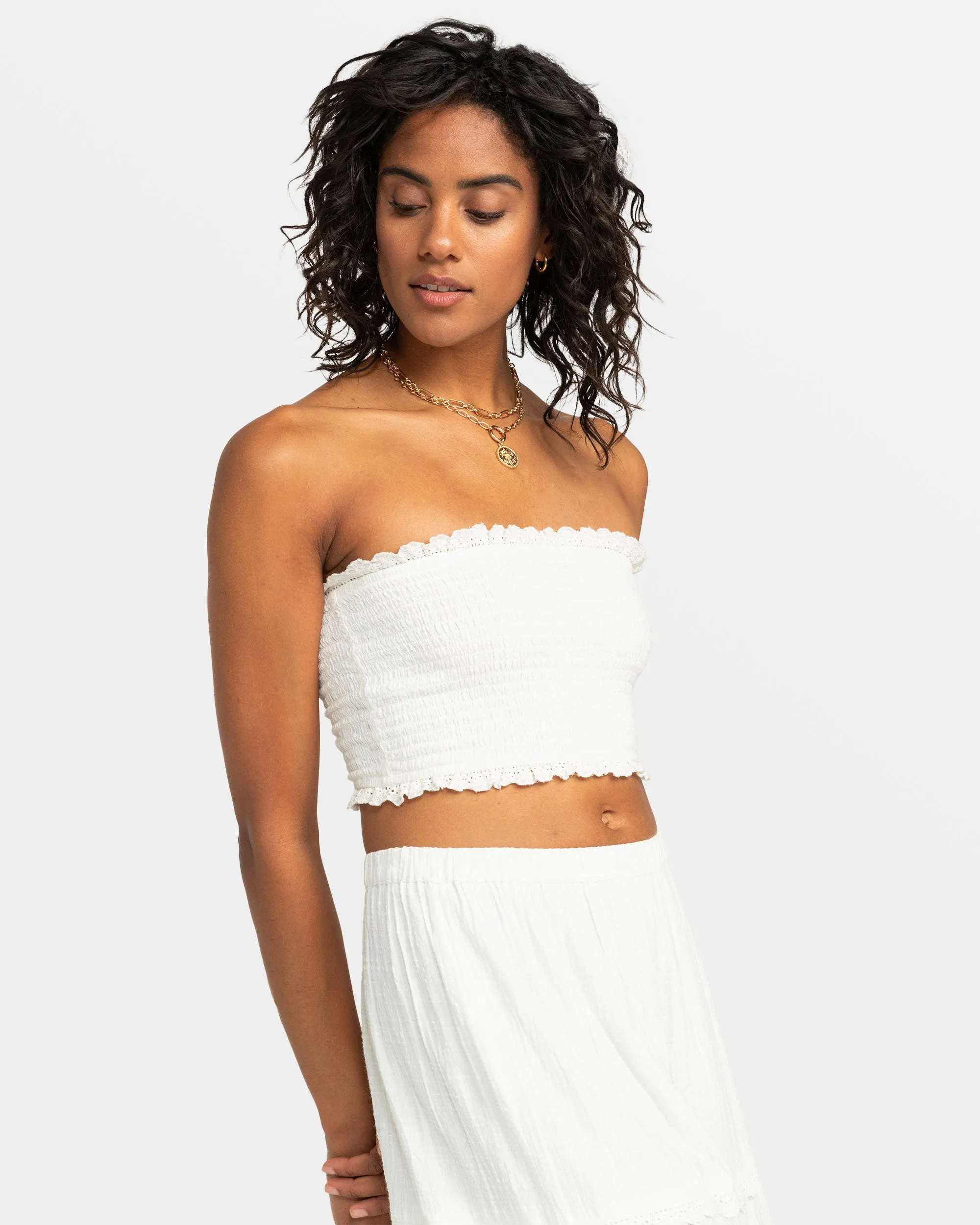 Warm Waters Eyelet Smocked Tube Top - Snow White