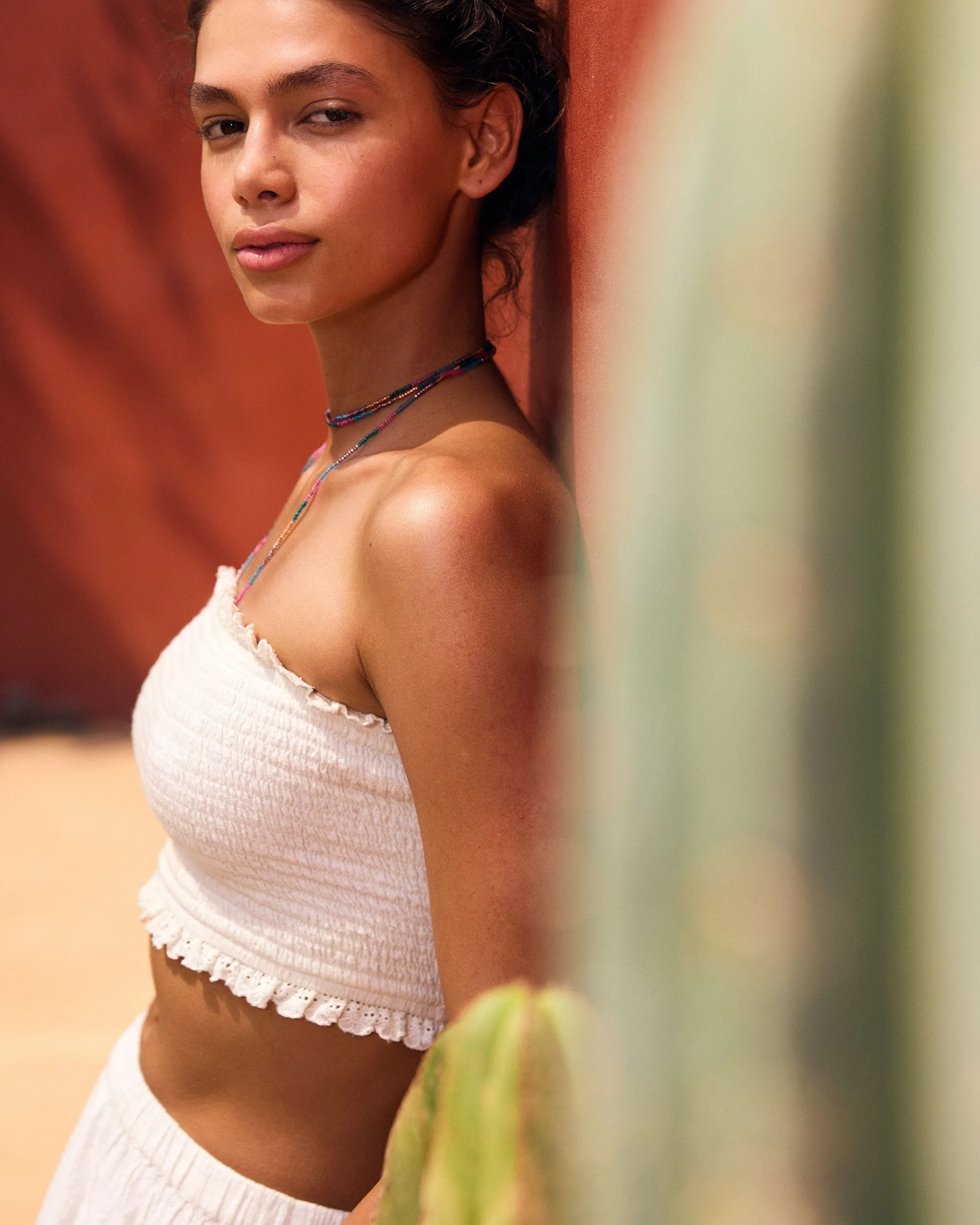 Warm Waters Eyelet Smocked Tube Top - Snow White