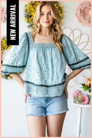 Washed Eyelet Lace Babydoll Top