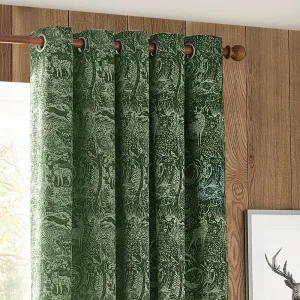 Winter Woods Animal Chenille Eyelet Curtains Emerald