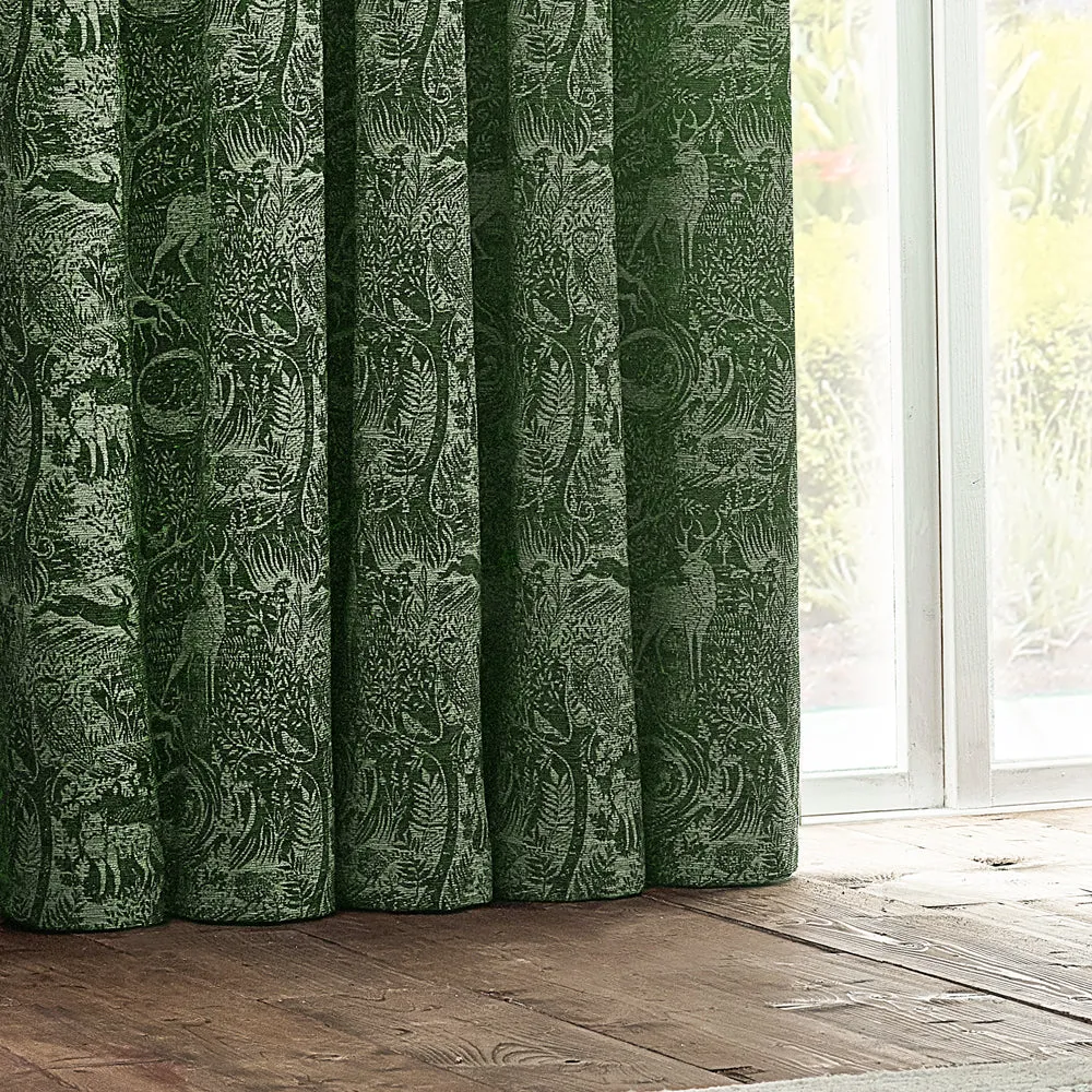 Winter Woods Animal Chenille Eyelet Curtains Emerald