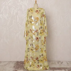 Yellow Somali Silk Chiffon Dirac Fabric with Floral Metallic Lurex, 3.5 Meters, 140 cm Width-D20864
